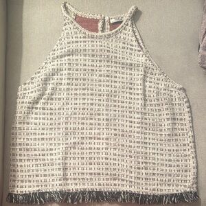 Zara Chic Tweed Sleeveless Top - Cream and Black